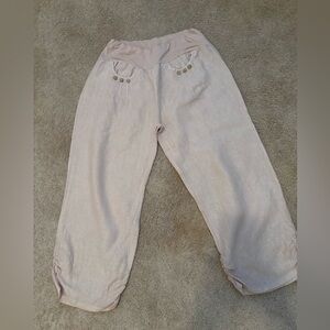 Light Pink Linen Pants with Button Detail